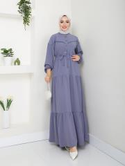 beli tünelli yazlık elbise asm1034 gri 2