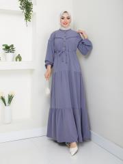 beli tünelli yazlık elbise asm1034 gri 3