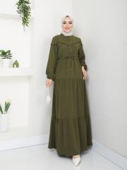 beli tünelli yazlık elbise asm1034 haki