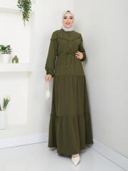 beli tünelli yazlık elbise asm1034 haki 2