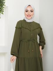 beli tünelli yazlık elbise asm1034 haki 5