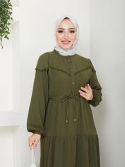 beli tünelli yazlık elbise asm1034 haki 6