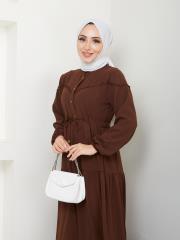 beli tünelli yazlık elbise asm1034 kahve 4