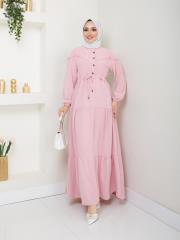 beli tünelli yazlık elbise asm1034 pudra