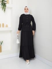 beli tünelli yazlık elbise asm1034 siyah