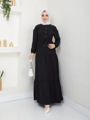 beli tünelli yazlık elbise asm1034 siyah 2