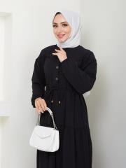 beli tünelli yazlık elbise asm1034 siyah 6