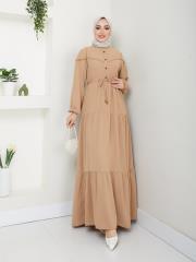 beli tünelli yazlık elbise asm1034 bej 2