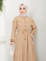 beli tünelli yazlık elbise asm1034 bej 5