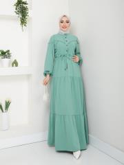 beli tünelli yazlık elbise asm1034 su yeşili 2