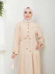 beli tünelli yazlık elbise asm1034 latte 5