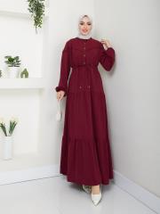 beli tünelli yazlık elbise asm1034 bordo 3