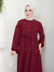 beli tünelli yazlık elbise asm1034 bordo 5