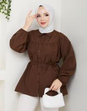 beli bağcıklı yazlık tunik asm184 kahve 2