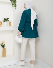 beli bağcıklı yazlık tunik asm184 petrol mavisi 3