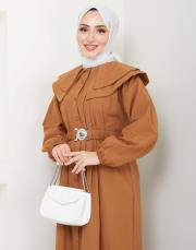 yaka detaylı yazlık elbi̇se asm229 acı kahve 2