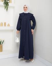 yaka detaylı yazlık elbi̇se asm229 lacivert