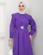 yaka detaylı yazlık elbi̇se asm229 lila 3