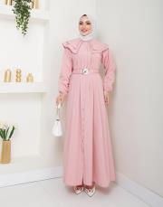 yaka detaylı yazlık elbi̇se asm229 pudra