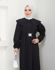 yaka detaylı yazlık elbi̇se asm229 siyah 2