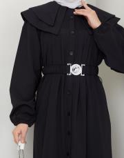 yaka detaylı yazlık elbi̇se asm229 siyah 4