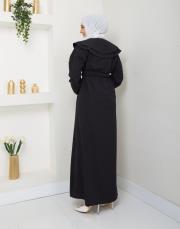 yaka detaylı yazlık elbi̇se asm229 siyah 5