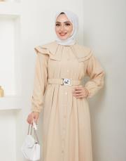 yaka detaylı yazlık elbi̇se asm229 bej 2