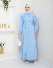 yaka detaylı yazlık elbi̇se asm229 buz mavisi