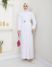 yaka detaylı yazlık elbi̇se asm229 beyaz