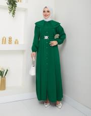 yaka detaylı yazlık elbi̇se asm229 zümrüt