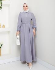 beli̇ kemerli yazlık elbi̇se asm232 gri