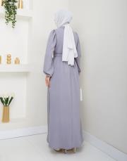 beli̇ kemerli yazlık elbi̇se asm232 gri 4