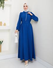 beli̇ kemerli yazlık elbi̇se asm232 indigo 2