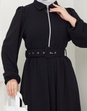 beli̇ kemerli yazlık elbi̇se asm232 siyah 3