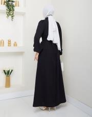 beli̇ kemerli yazlık elbi̇se asm232 siyah 5