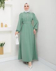 beli̇ kemerli yazlık elbi̇se asm232 su yeşili