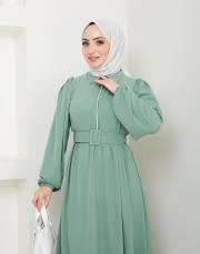 beli̇ kemerli yazlık elbi̇se asm232 su yeşili 4