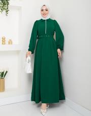 beli̇ kemerli yazlık elbi̇se asm232 zümrüt