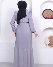 omuz detaylı piliseli yazlık elbise asm242 gri 6