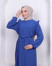 omuz detaylı piliseli yazlık elbise asm242 indigo 4