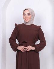 omuz detaylı piliseli yazlık elbise asm242 kahve 3