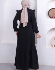 omuz detaylı piliseli yazlık elbise asm242 siyah 4