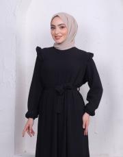 omuz detaylı piliseli yazlık elbise asm242 siyah 5