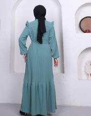 omuz detaylı piliseli yazlık elbise asm242 su yeşili 5