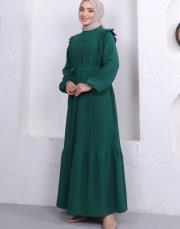 omuz detaylı piliseli yazlık elbise asm242 zümrüt 5