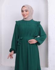 omuz detaylı piliseli yazlık elbise asm242 zümrüt 6