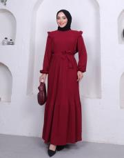 omuz detaylı piliseli yazlık elbise asm242 bordo 2