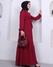 omuz detaylı piliseli yazlık elbise asm242 bordo 5