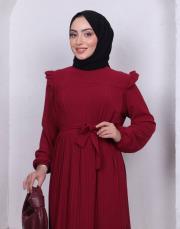omuz detaylı piliseli yazlık elbise asm242 bordo 6
