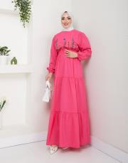 ön nakış detaylı beli gipeli yazlık elbise asm7063 lila